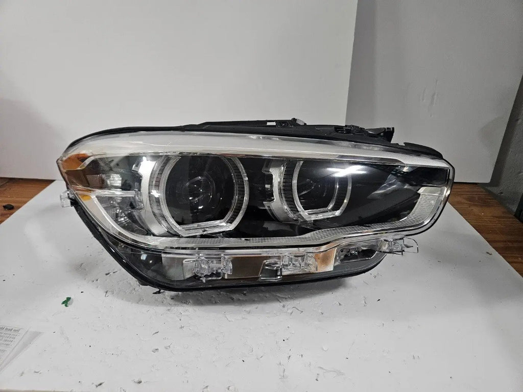 This image displays the right-side LED headlight for the BMW 1 Series F20 and F21 LCI (facelift) models, featuring OEM genuine quality with part number 7453518. This used original headlamp is designed for perfect fitment on facelifted versions, delivering bright LED illumination, modern styling, and dependable performance true to BMW standards