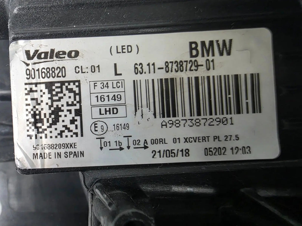 BMW 3 GT F34 LCI Adaptive LED Headlight LEFT USED OEM GENUINE 8738729
