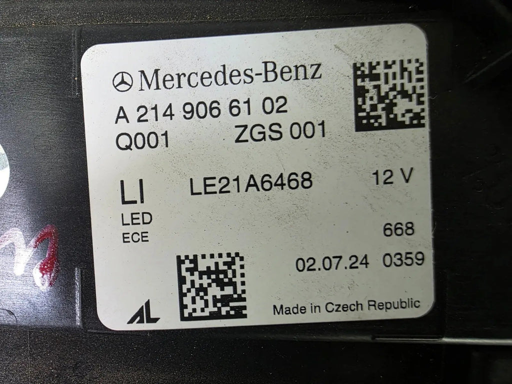 This image showcases the OEM genuine DIGITAL LIGHT headlights for the Mercedes-Benz E-Class W214, available for both right and left sides with part numbers A2149066102 (right) and A2149066202 (left). These advanced headlamps are original Mercedes-Benz components designed for the W214 model, offering cutting-edge DIGITAL LIGHT technology that enhances driving safety and precision lighting. The headlights are used but maintain high-quality OEM standards and are ideal replacements for the corresponding side.