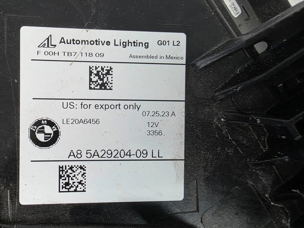 Genuine OEM Adaptive LED headlight for BMW iX3 and compatible models including G08, G01, F97, G02, and F98 with LCI (facelift) updates. This right-side headlamp, part number 5A29204, features adaptive lighting technology for enhanced road illumination and driving safety. The image showcases the original right LED headlight in used condition, clearly showing the lens, housing, and connector points — perfect for replacement on BMW iX3 and related LCI models.