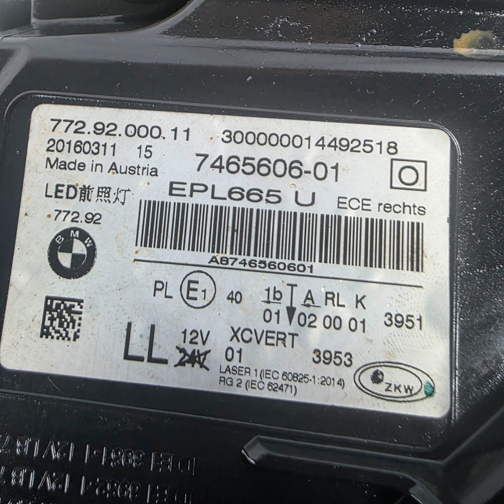 🚗 BMW 7 Series G11, G12 Laser Headlight RIGHT USED OEM GENUINE 7465606